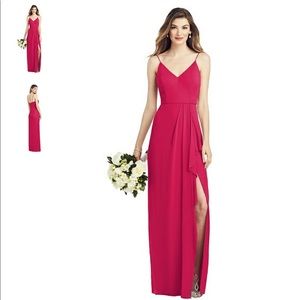 Hot/Vivid Pink Chiffon Spaghetti Strap V-Neck with Jewel Neckline